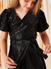Lipsy Black Sequin Puff Sleeve Occasion Dress - Image 3 of 4