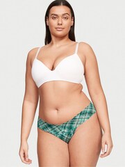 Victoria's Secret Aqua Crystal Blue Plaid Lace Thong Knickers - Image 1 of 3