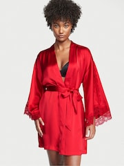 Victoria's Secret Lipstick Red Lace Inset Robe - Image 1 of 3