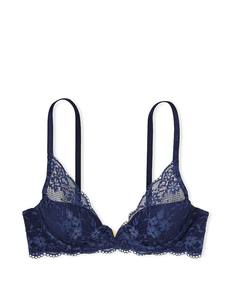 Victoria's Secret Ensign Blue Lace Half Pad Plunge Bra - Image 3 of 3
