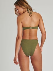 South Beach Khaki Green Brief Textured Bandeau Bikini with High Waist Tortoise Ring Briefs - Image 5 of 5
