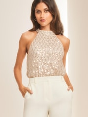 Lipsy Neckholder-Bluse mit Pailletten - Bild 1 von 4