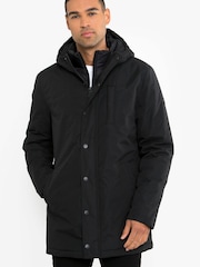 Threadbare Black Hooded Mac With Mock Padded Inner Layer - Image 1 of 1