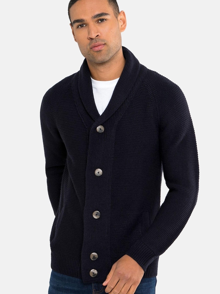 Threadbare Navy Shawl Collar Cardigan - Image 1 of 4 Threadbare Navy Shawl Collar Cardigan - Image 1 of 4