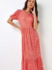 Roman Red Ditsy Animal Frill Hem Midi Dress - Image 1 of 5