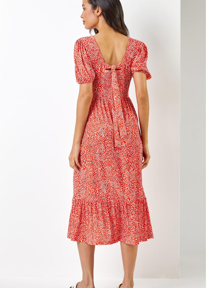 Roman Red Ditsy Animal Frill Hem Midi Dress - Image 2 of 5