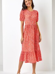 Roman Red Ditsy Animal Frill Hem Midi Dress - Image 3 of 5