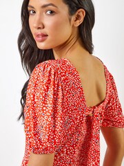 Roman Red Ditsy Animal Frill Hem Midi Dress - Image 4 of 5