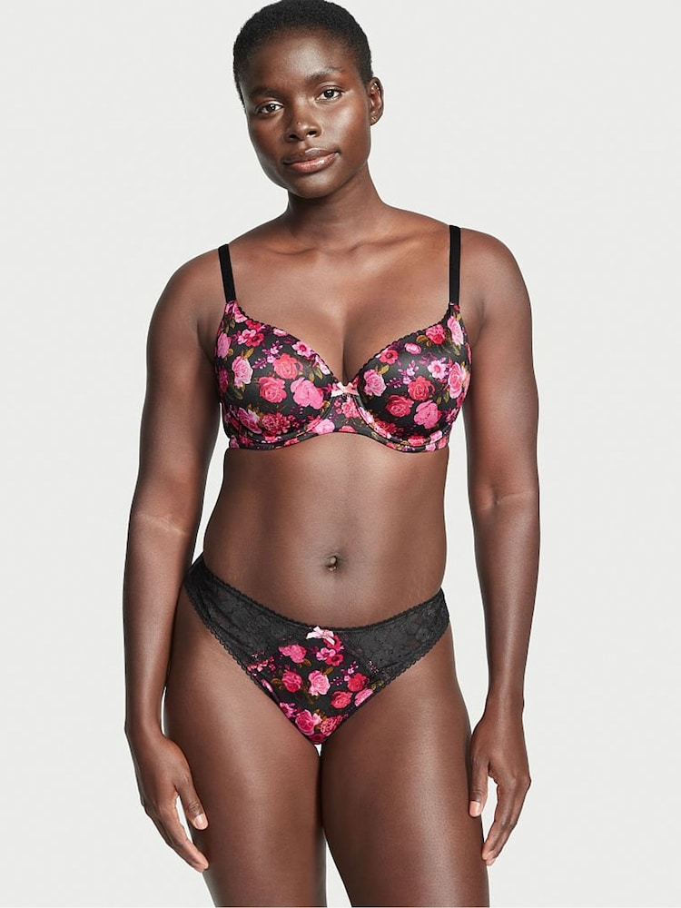Victoria's Secret Black And Pink Rosey Floral Smooth Lightly Lined Demi Bra - Image 2 of 4 Victoria's Secret Black And Pink Rosey Floral Smooth Lightly Lined Demi Bra - Image 2 of 4