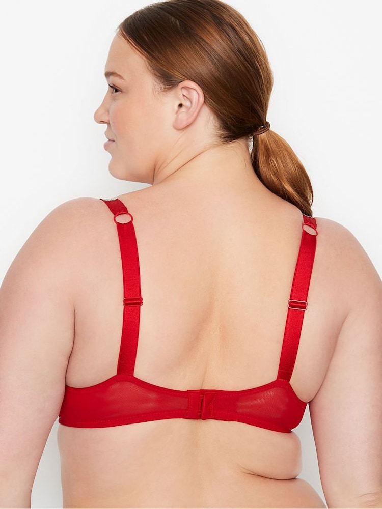 Victoria's Secret Lipstick Red Add 2 Cups Push Up Lace Shine Strap Bombshell Bra - Image 2 of 3