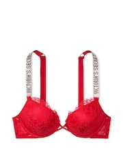 Victoria's Secret Lipstick Red Add 2 Cups Push Up Lace Shine Strap Bombshell Bra - Image 3 of 3