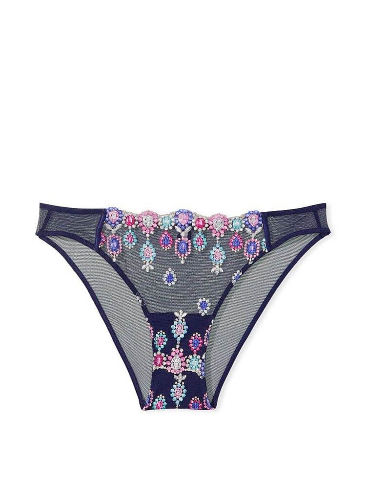 Victoria's Secret Noir Navy Blue Bejeweled Embroidery Cheekini Knickers - Image 3 of 3