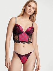 Victoria's Secret Lipstick Red Plaid Bombshell Add 2 Cups Push Up Corset Bra Top - Image 3 of 4