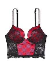 Victoria's Secret Lipstick Red Plaid Bombshell Add 2 Cups Push Up Corset Bra Top - Image 4 of 4
