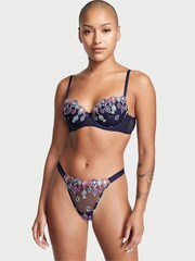 Victoria's Secret Noir Navy Blue Bejeweled Embroidery Thong Knickers - Image 3 of 4