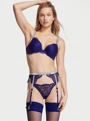 Victoria's Secret Night Ocean Blue Lace Shine Strap Suspenders - Image 1 of 4