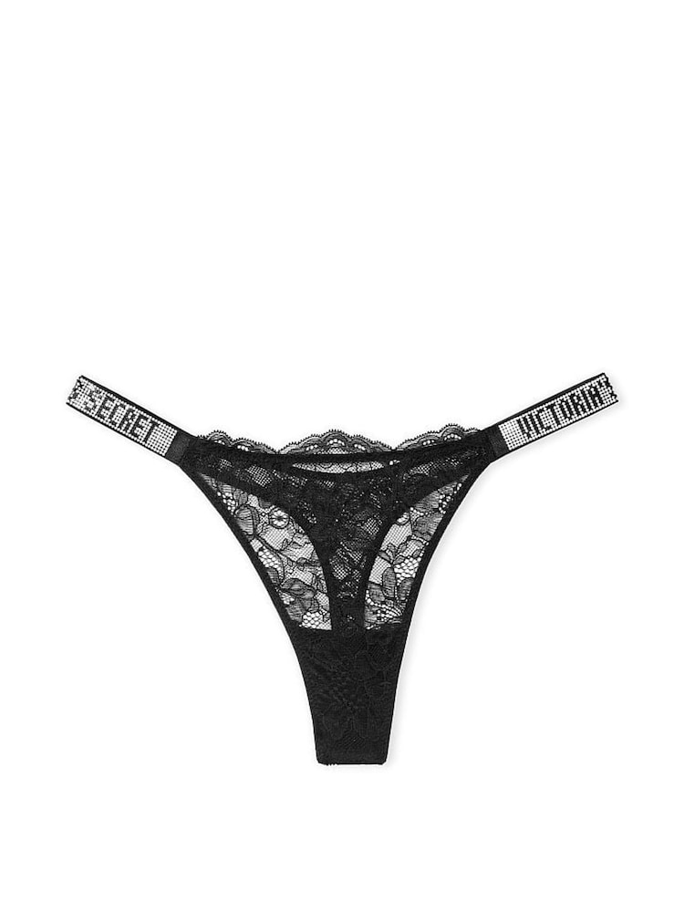 Victoria's Secret Black Lace Thong Shine Strap Knickers - Image 4 of 4