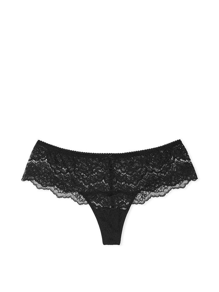 Victoria's Secret Black Floral Lace Hipster Thong Knickers - Image 3 of 3