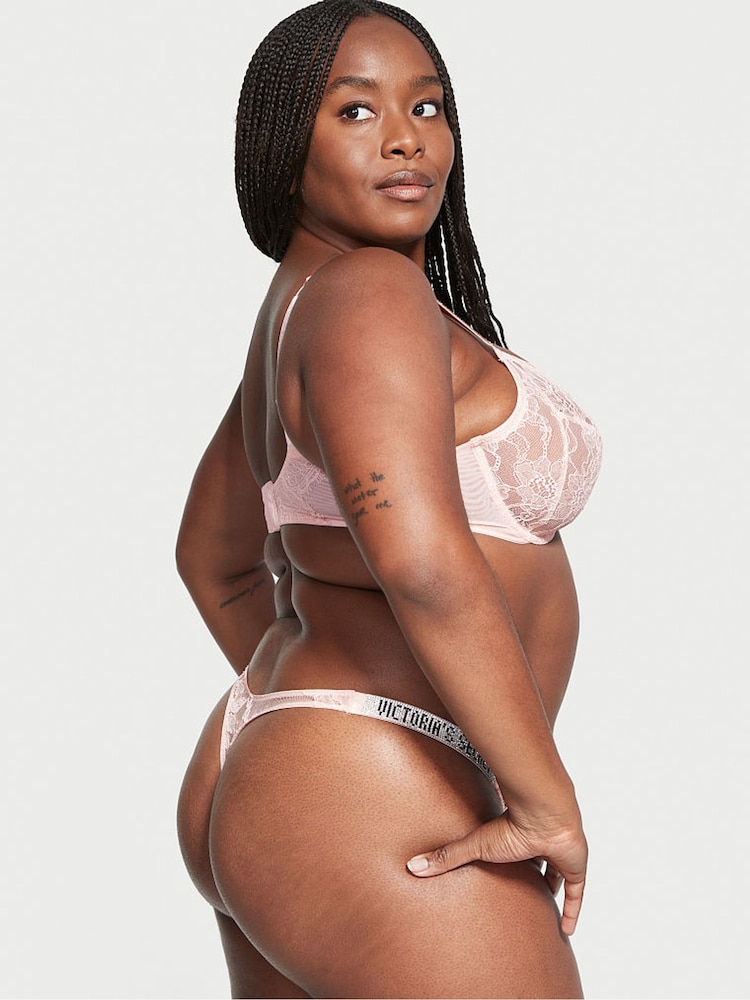Victoria's Secret Purest Pink Lace Thong Shine Strap Knickers - Image 2 of 4