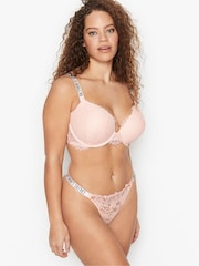 Victoria's Secret Purest Pink Lace Thong Shine Strap Knickers - Image 3 of 4