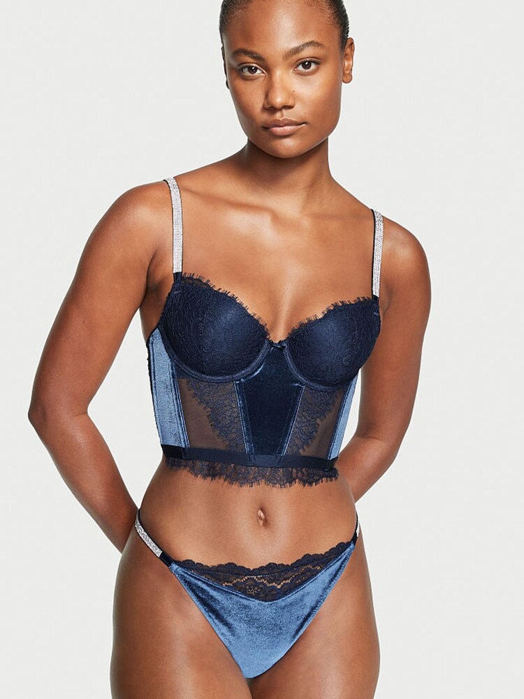 Victoria's Secret Blue Velvet Lace Shine Strap G String Knickers - Image 1 of 1