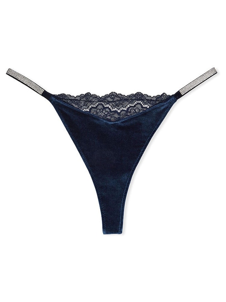 Victoria's Secret Blue Velvet Lace Shine Strap G String Knickers - Image 4 of 4 Victoria's Secret Blue Velvet Lace Shine Strap G String Knickers - Image 4 of 4