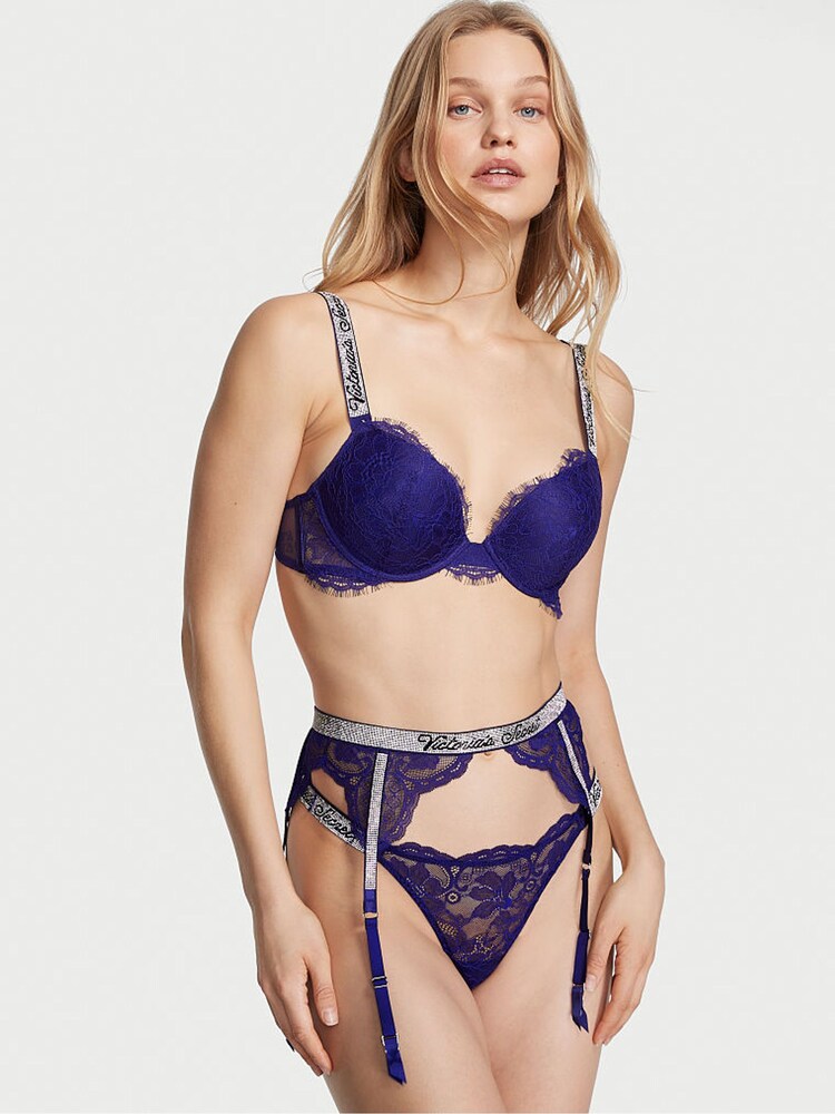 Victoria's Secret Night Ocean Blue Lace Brazilian Shine Strap Knickers - Image 1 of 4