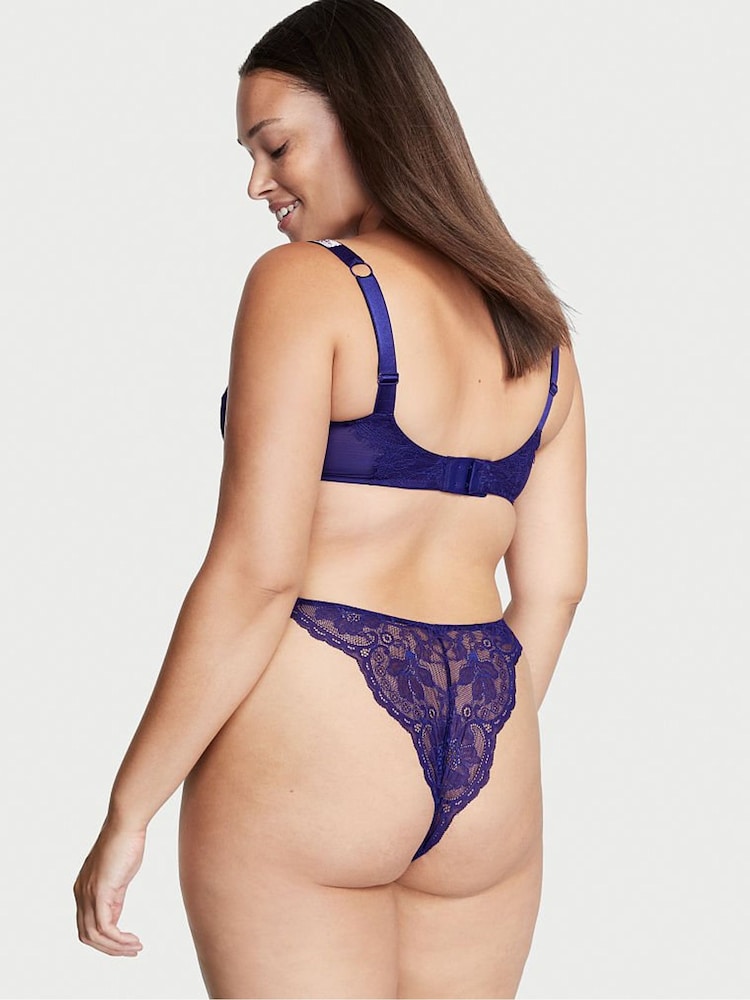 Victoria's Secret Night Ocean Blue Lace Brazilian Shine Strap Knickers - Image 2 of 4