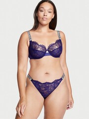Victoria's Secret Night Ocean Blue Lace Brazilian Shine Strap Knickers - Image 3 of 4
