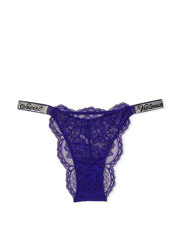Victoria's Secret Night Ocean Blue Lace Brazilian Shine Strap Knickers - Image 4 of 4
