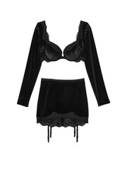 Victoria's Secret Black Velvet Push Up Bra Top  Garter Skirt Set - Image 3 of 3