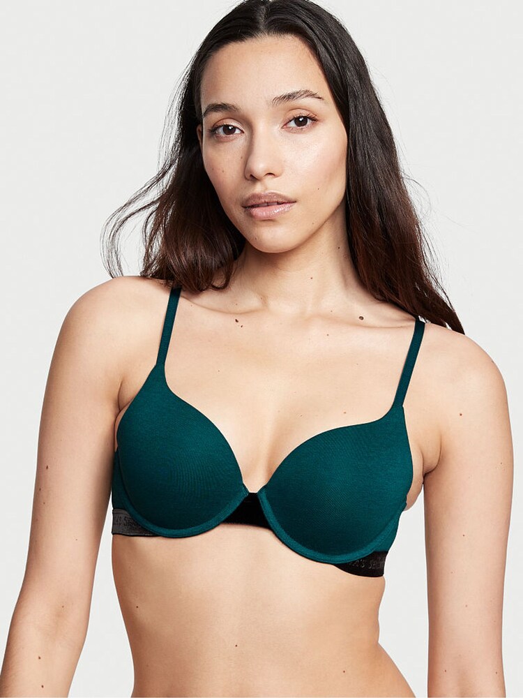 Victoria's Secret Black Ivy Green Regular Cup Lightly Lined Logo Strap Full Cup Bra - Image 1 of 4