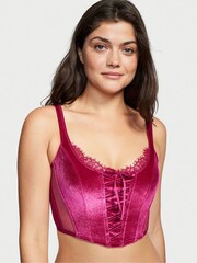 Victoria's Secret Claret Red Unlined LaceUp Velvet Corset Top - Image 1 of 4