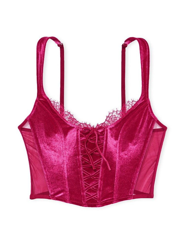 Victoria's Secret Claret Red Unlined LaceUp Velvet Corset Top - Image 4 of 4