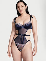 Victoria's Secret Noir Navy Blue Wicked Bejeweled Embroidery Bodysuit - Image 1 of 3