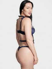 Victoria's Secret Noir Navy Blue Wicked Bejeweled Embroidery Bodysuit - Image 2 of 3