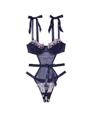 Victoria's Secret Noir Navy Blue Wicked Bejeweled Embroidery Bodysuit - Image 3 of 3