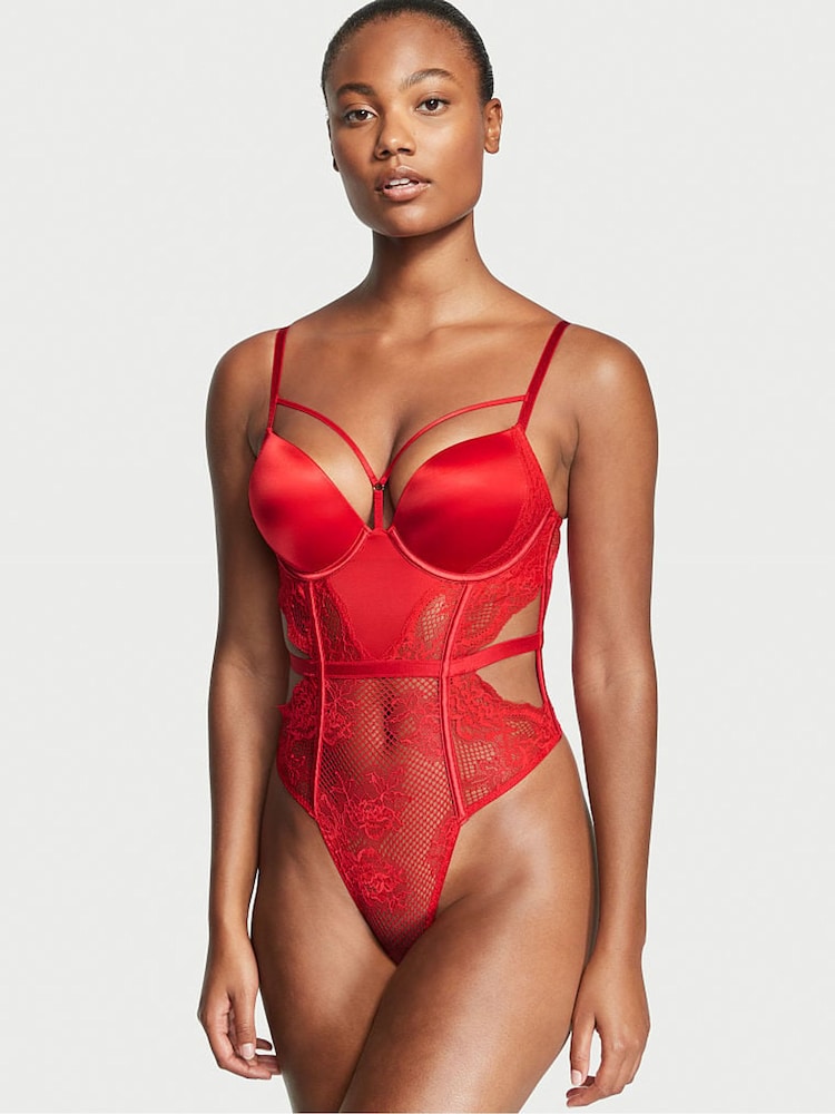 Victoria's Secret Lipstick Red Fishnet Bombshell Bodysuit - Image 1 of 3