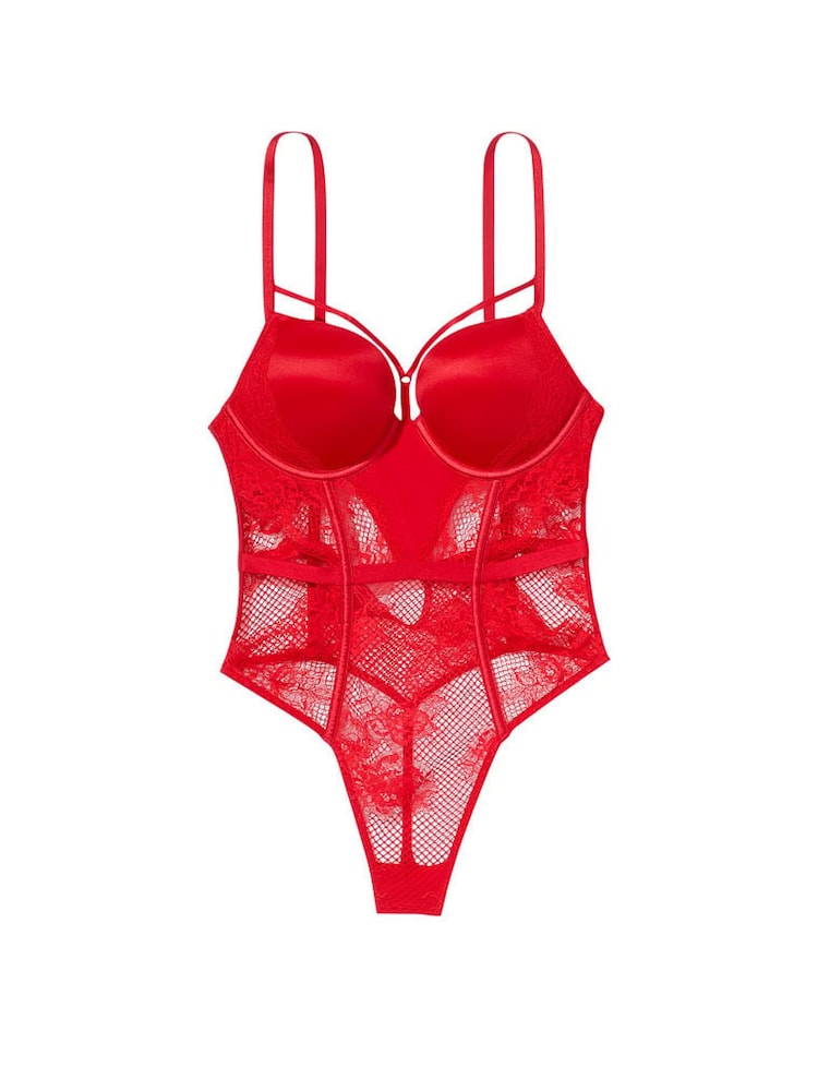 Victoria's Secret Lipstick Red Fishnet Bombshell Bodysuit - Image 3 of 3
