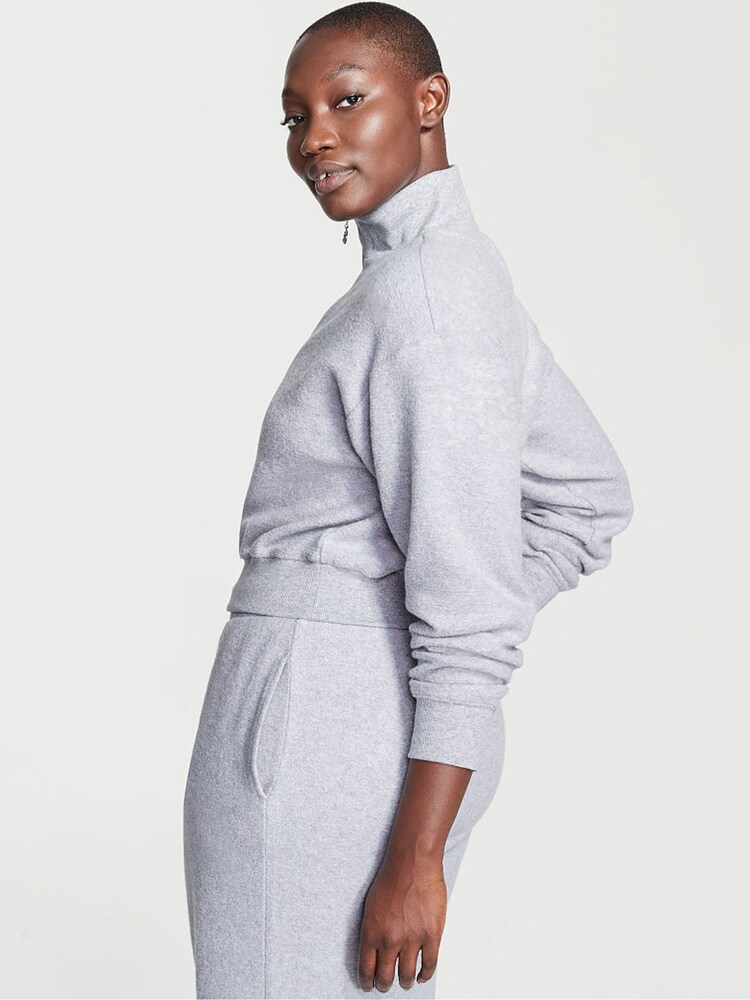 Victoria's Secret Medum Heather Grey Half Zip High Neck Lounge Sweatshirt - Image 2 of 4