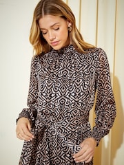 Friends Like These Camel High Neck Long Sleeve Belted Mini Dress - Image 3 of 4