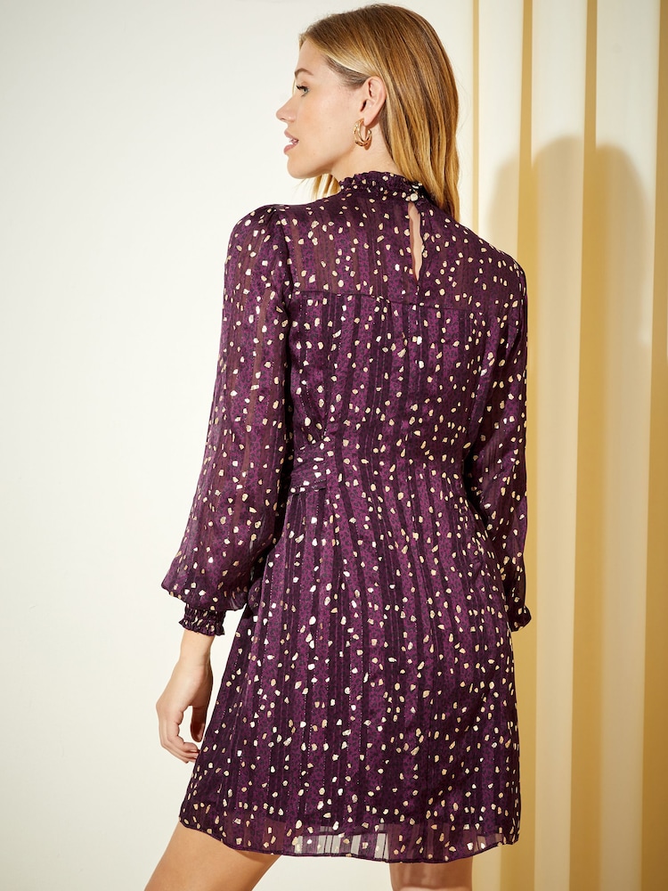 Friends Like These Purple High Neck Long Sleeve Belted Mini Dress - Image 4 of 4 Friends Like These Purple High Neck Long Sleeve Belted Mini Dress - Image 4 of 4