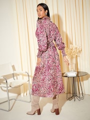 Friends Like These Pink Empire V Neck Collared Long Sleeve Midi Dress - Image 3 of 4