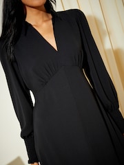 Friends Like These Black Empire V Neck Collared Long Sleeve Midi Dress - Image 2 of 4