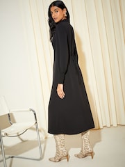 Friends Like These Black Empire V Neck Collared Long Sleeve Midi Dress - Image 3 of 4