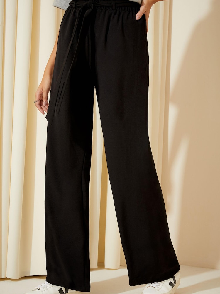 Friends Like These Black Wide Leg Belted Paperbag Trousers - Image 1 of 4
