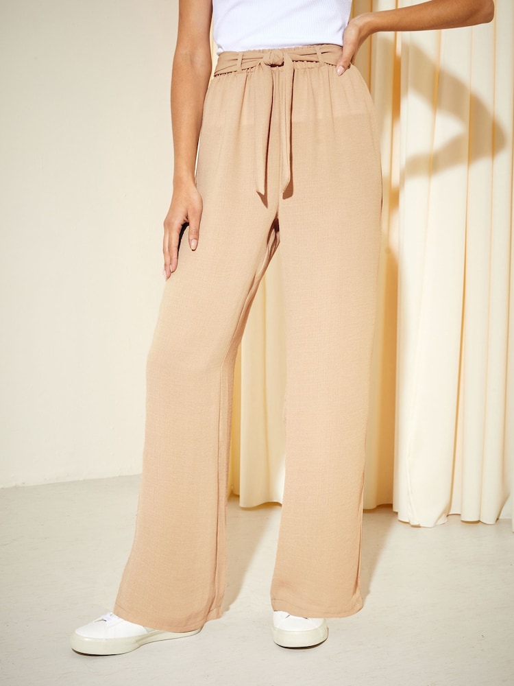 Friends Like These Nude Wide Leg Belted Paperbag Trousers - Image 1 of 4