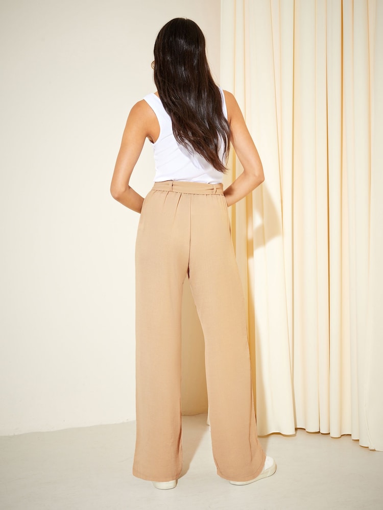 Friends Like These Nude Wide Leg Belted Paperbag Trousers - Image 2 of 4