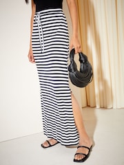 Friends Like These Blue White Stripe Tie Detail Jersey Summer Maxi Skirt - Image 1 of 4