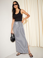 Friends Like These Blue White Stripe Tie Detail Jersey Summer Maxi Skirt - Image 3 of 4